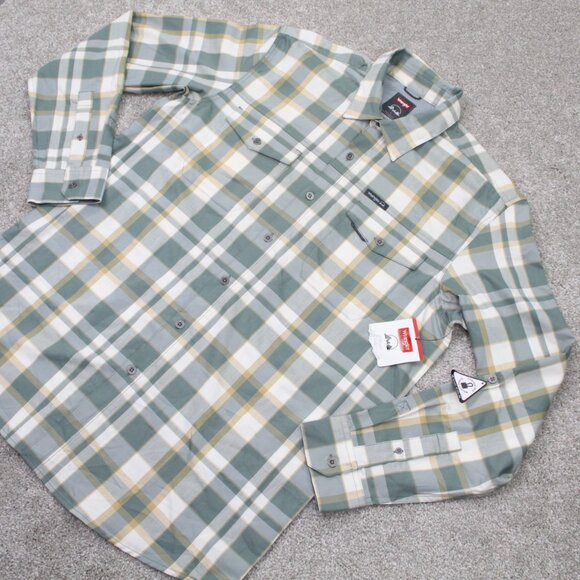 Wrangler Shirt NWT Mens Large Green/Yellow Regular Fit Roll Sleeve Stretch L/S - Picture 3 of 13